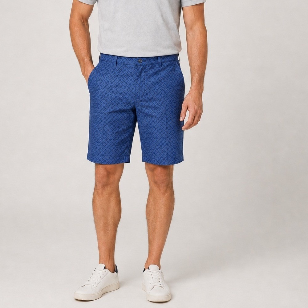 Calvin Klein Chino Shorts Mens 34 Blue Geometric Diamond Pattern Stretch Luxe